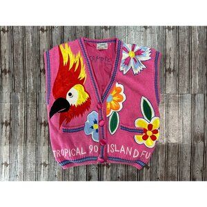 NO! Jeans Knit Patches & Embroidery vest multicolor Rare 90s Vintage sample